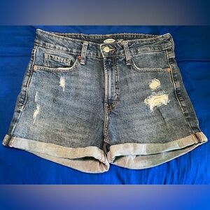 Blue Jean Shorts Distressed Cuffed Hem